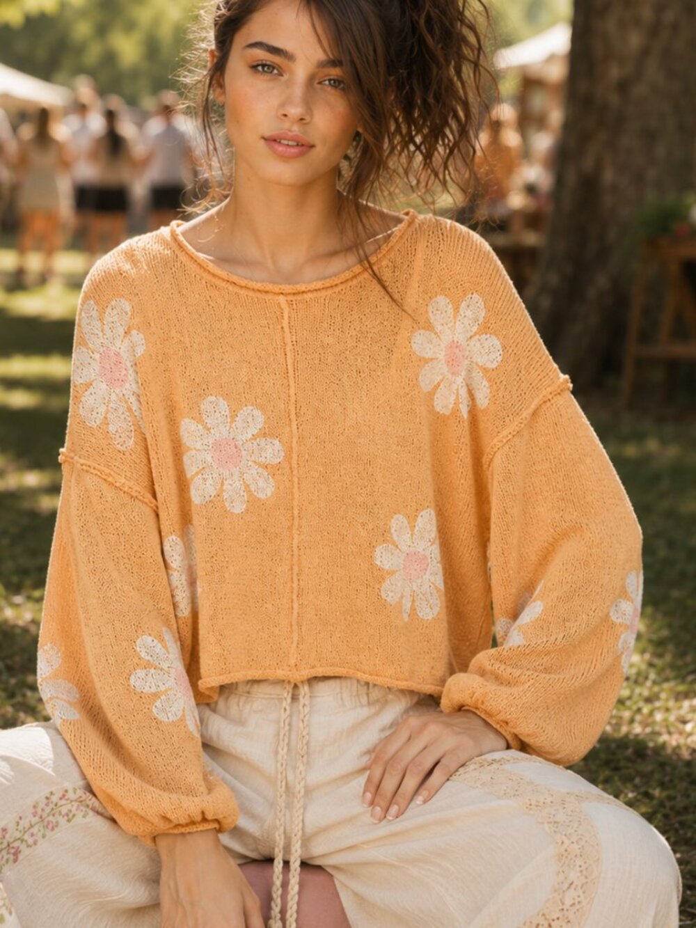 POL Sunny Bohemian Lightweight Slouchy Bouncy Colorful Flower Print Feminine Top